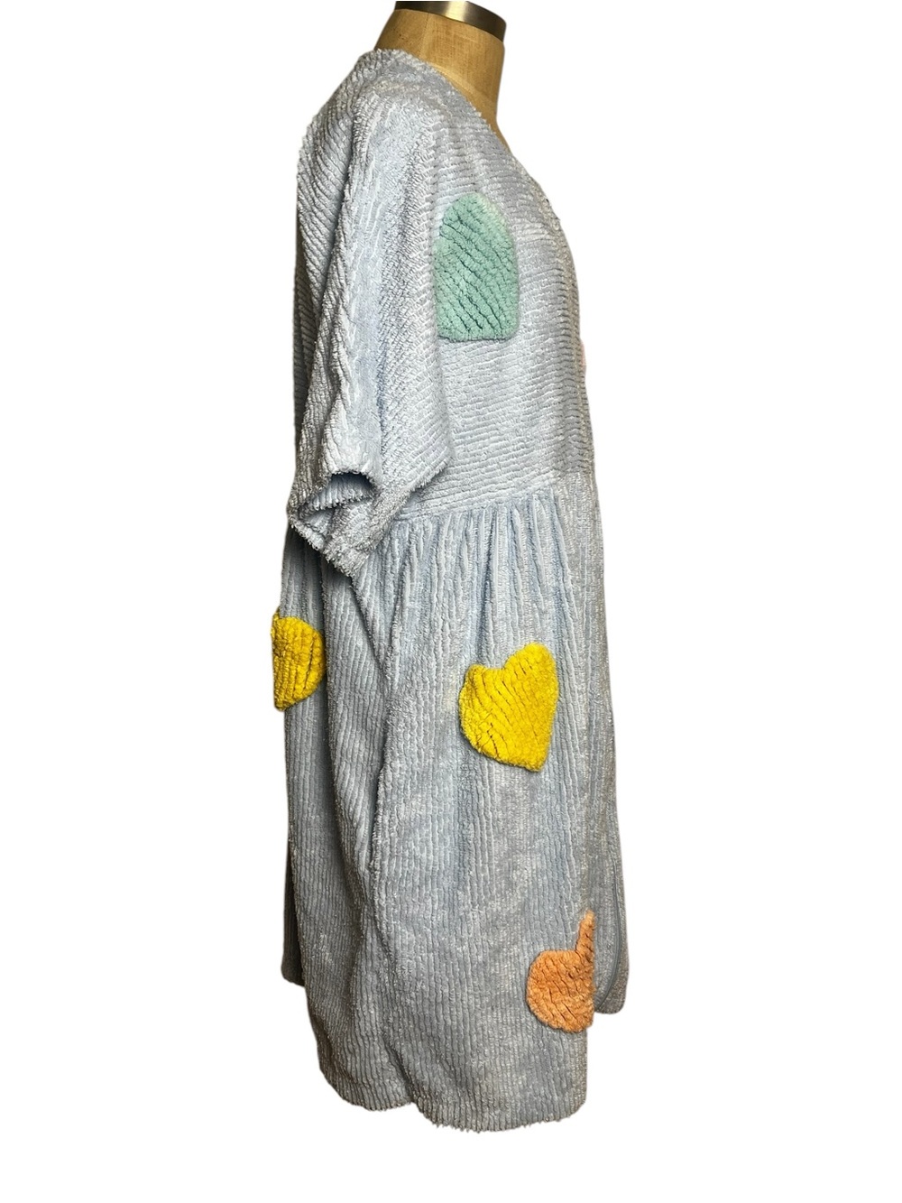 Vintage Canyon Group Hot Hearts Chenille House Dress Robe Blue Medium 80s 90s - Picture 4 of 10